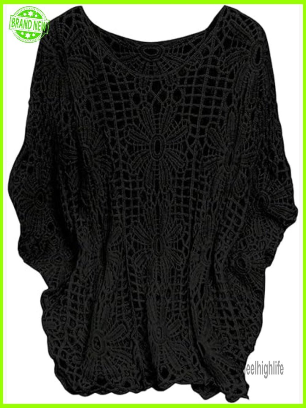 Plus Size Crochet Sweater Cover Up Dolman Sleeve Boho Beach Top